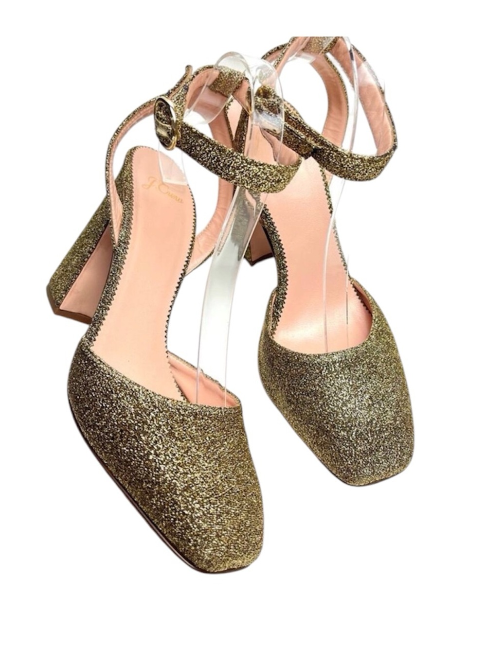 J. Crew Harlow Ankle Strap High Heel Shoes in Magic Lurex Metallic Gold